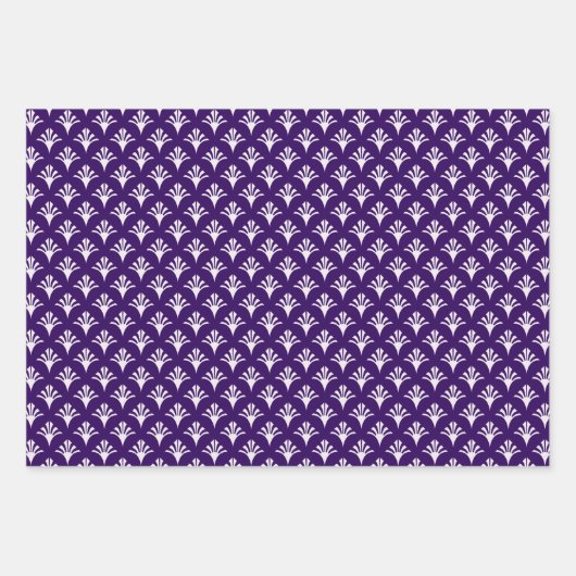 Art Deco Pattern 02 - Wit op Cadbury Paarse Inpakpapier Vel (Voorkant 3)