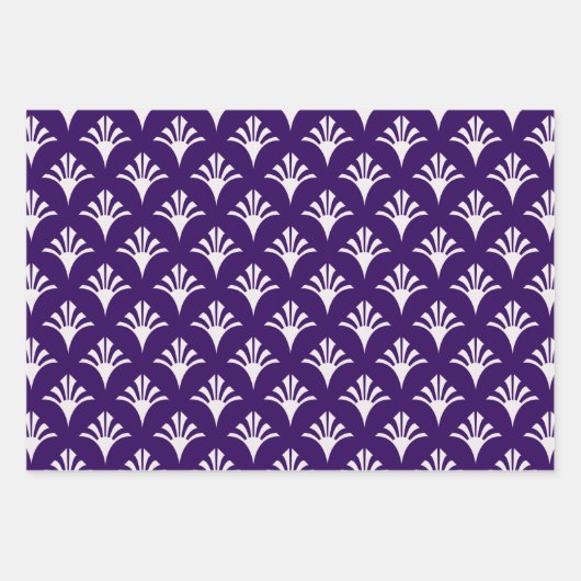 Art Deco Pattern 02 - Wit op Cadbury Paarse Inpakpapier Vel (Voorkant 2)