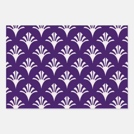 Art Deco Pattern 02 - Wit op Cadbury Paarse Inpakpapier Vel (Voorkant)