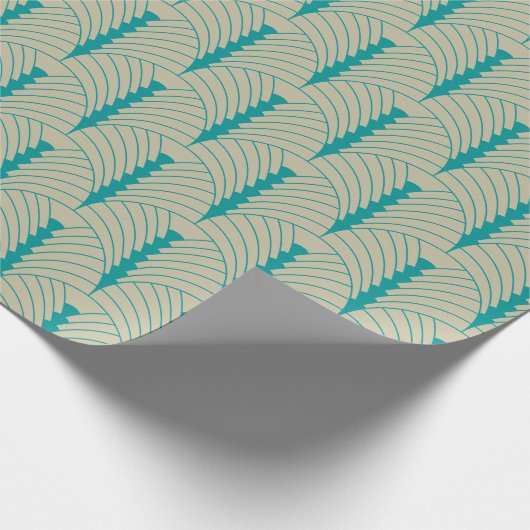 Art Deco Pattern 03 - Blauwgroen op Gebroken Wit Cadeaupapier (Hoek)