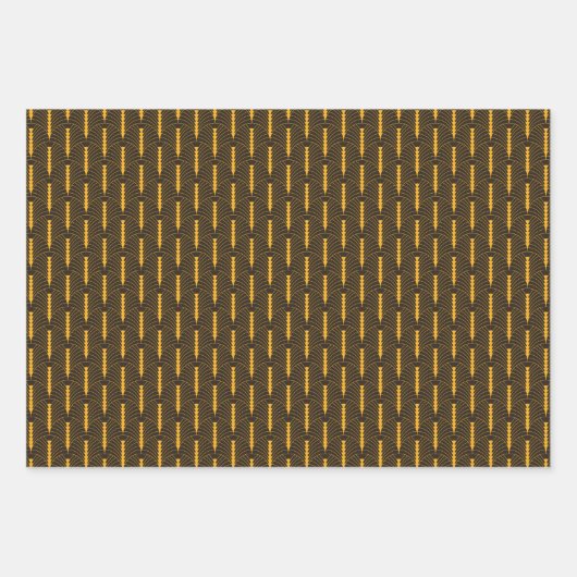 Art Deco Pattern 03 - Levendige Gamboge op Deco Zw Inpakpapier Vel (Voorkant 3)