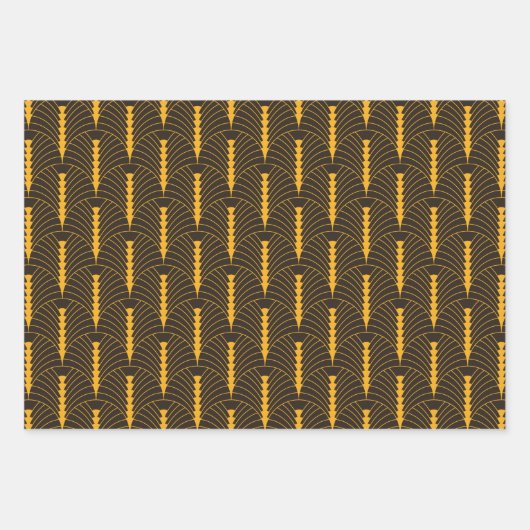 Art Deco Pattern 03 - Levendige Gamboge op Deco Zw Inpakpapier Vel (Voorkant 2)