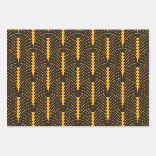Art Deco Pattern 03 - Levendige Gamboge op Deco Zw Inpakpapier Vel (Voorkant)