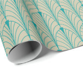 Art Deco Pattern 04 - Blauwgroen op Gebroken Wit Cadeaupapier (Rol Hoek)
