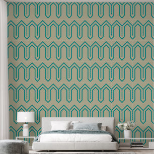 Art Deco Pattern 05 - Blauwgroen op Gebroken Wit Behang