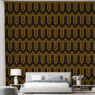 Art Deco Pattern 05 - Levendige Gamboge op Deco Zw Behang