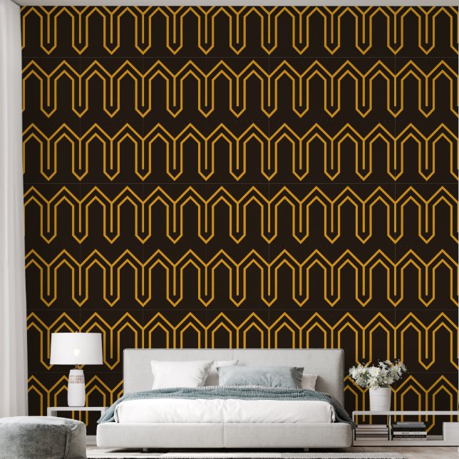 Art Deco Pattern 05 - Levendige Gamboge op Deco Zw Behang (Slaapkamer)