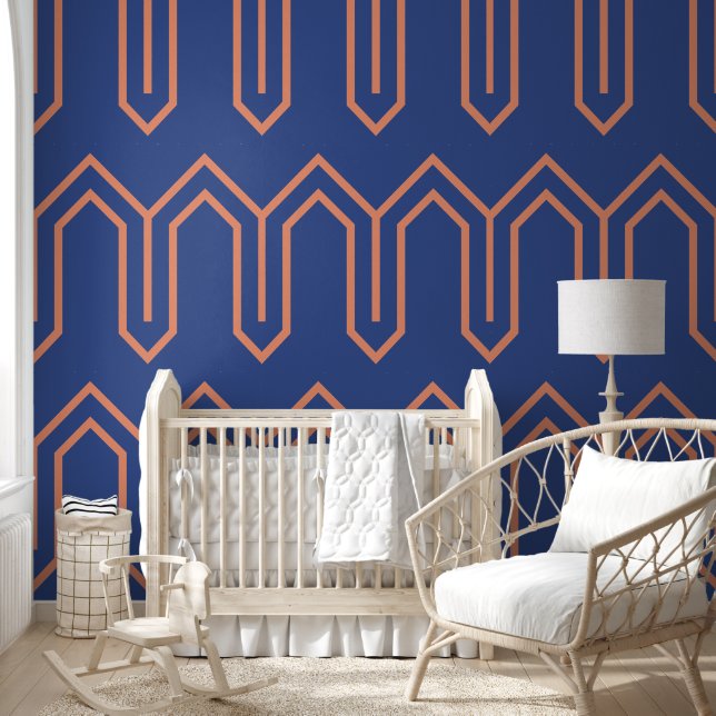 Art Deco Pattern 05 - Sinaasappel op Pruisisch Bla Behang (Kinderen)