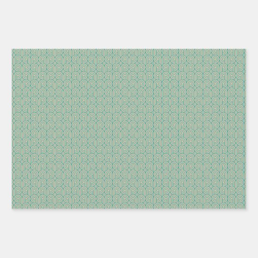 Art Deco Pattern 07 - Blauwgroen op Gebroken Wit Inpakpapier Vel (Voorkant 3)