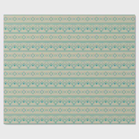 Art Deco Pattern 08 - Blauwgroen op Gebroken Wit Cadeaupapier (Vlak)