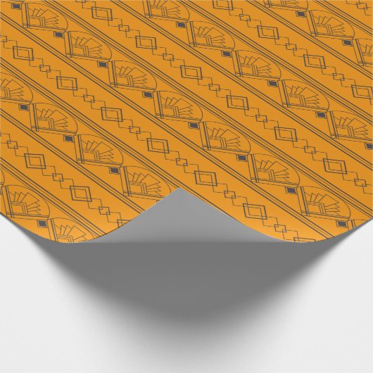 Art Deco Pattern 08 - Deco Black op Vivid Gamboge Cadeaupapier (Hoek)