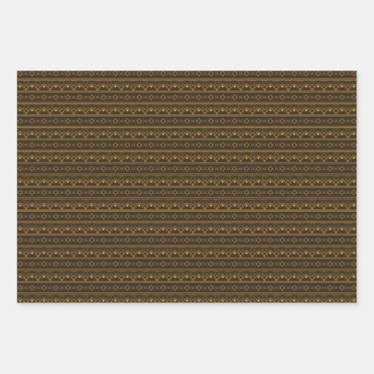 Art Deco Pattern 08 - Levendige Gamboge op Deco Zw Inpakpapier Vel (Voorkant 3)