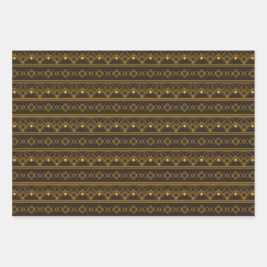 Art Deco Pattern 08 - Levendige Gamboge op Deco Zw Inpakpapier Vel (Voorkant 2)