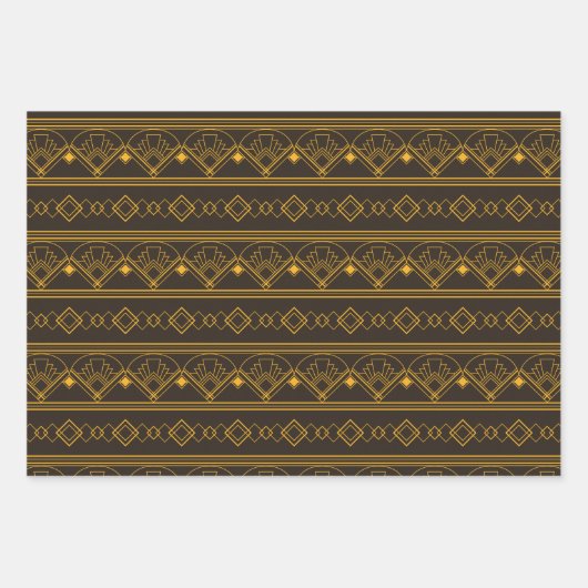 Art Deco Pattern 08 - Levendige Gamboge op Deco Zw Inpakpapier Vel (Voorkant)