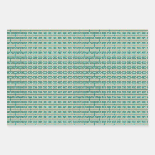 Art Deco Pattern 09 - Blauwgroen op Gebroken Wit Inpakpapier Vel (Voorkant 3)