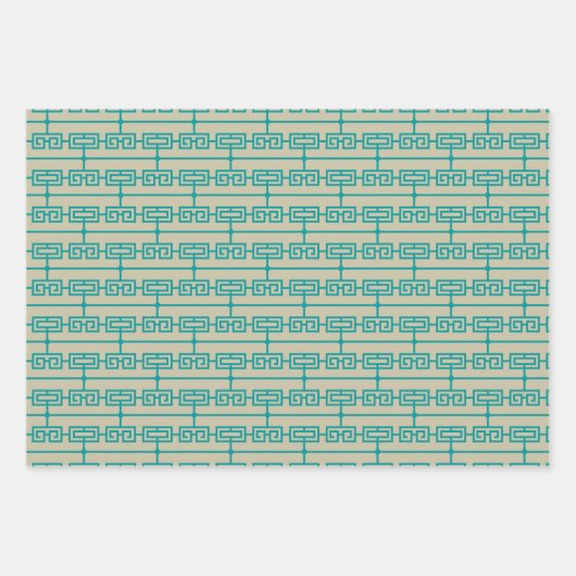 Art Deco Pattern 09 - Blauwgroen op Gebroken Wit Inpakpapier Vel (Voorkant 2)