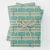 Art Deco Pattern 09 - Blauwgroen op Gebroken Wit Inpakpapier Vel (In situ)