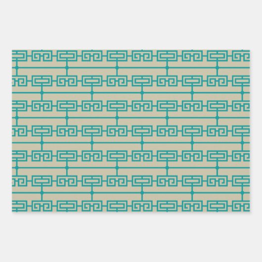 Art Deco Pattern 09 - Blauwgroen op Gebroken Wit Inpakpapier Vel (Voorkant)