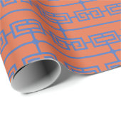 Art Deco Pattern 09 - Pruisisch Blauw op Sinaasapp Cadeaupapier (Rol Hoek)