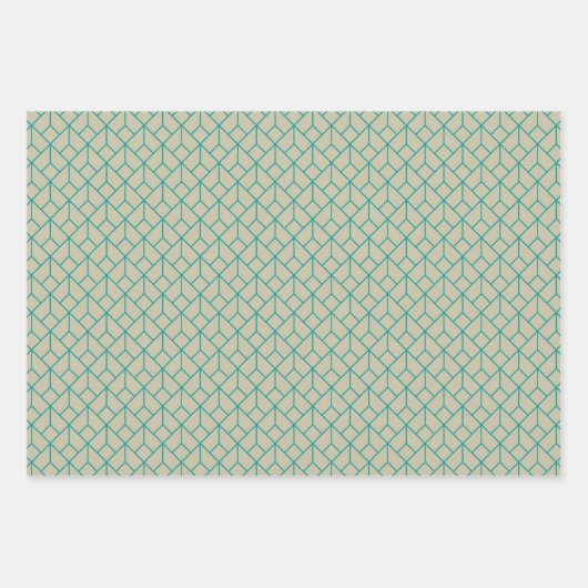 Art Deco Pattern 12 - Blauwgroen op Gebroken Wit Inpakpapier Vel (Voorkant 2)