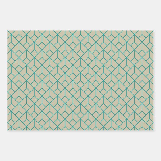Art Deco Pattern 12 - Blauwgroen op Gebroken Wit Inpakpapier Vel (Voorkant)
