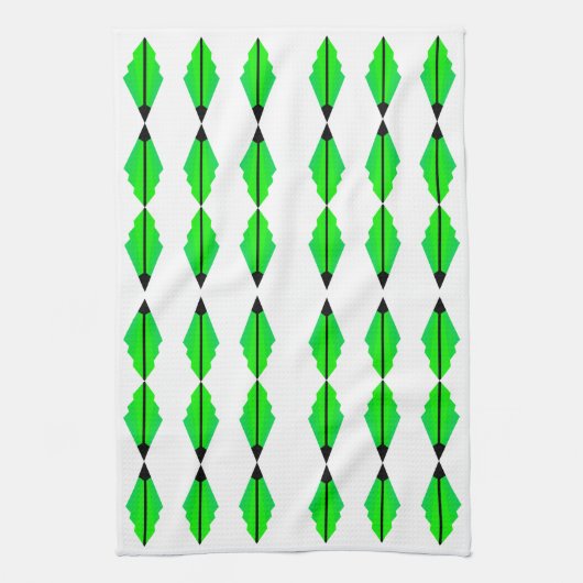 Art Deco Pattern 3 in Green Tea Towel Theedoek (Verticaal)
