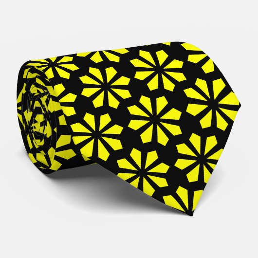 Art Deco Pattern - Geel op zwart Stropdas (Opgerold)