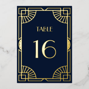 Art Deco Pattern Gold Wedding Table Number Folie Uitnodiging