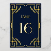 Art Deco Pattern Gold Wedding Table Number Folie Uitnodiging (Voorkant)