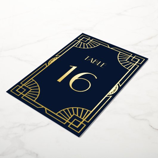 Art Deco Pattern Gold Wedding Table Number Folie Uitnodiging (Gedraaid)