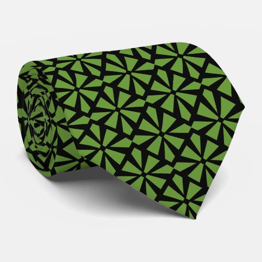 Art Deco Pattern II - Avocado Green op Black Stropdas (Opgerold)
