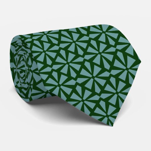 Art Deco Pattern II - Ocean Green over Dark Green Stropdas (Opgerold)