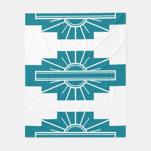 Art Deco Pattern in Blauwgroen Fleece Deken (Voorkant)