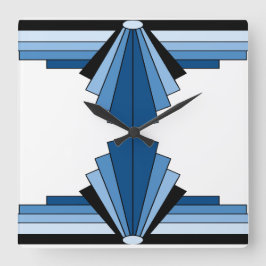 Art Deco Pattern in Blues en Black Vierkante Klok