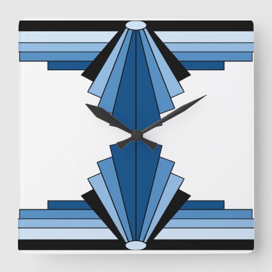 Art Deco Pattern in Blues en Black Vierkante Klok (Voorkant)