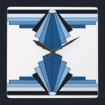 Art Deco Pattern in Blues Vierkante Klok<br><div class="desc">Dit patroon is gebaseerd op klassieke kunstdecovormen.</div>