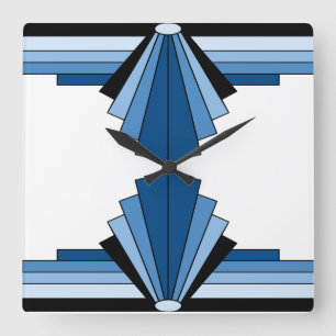 Art Deco Pattern in Blues Vierkante Klok