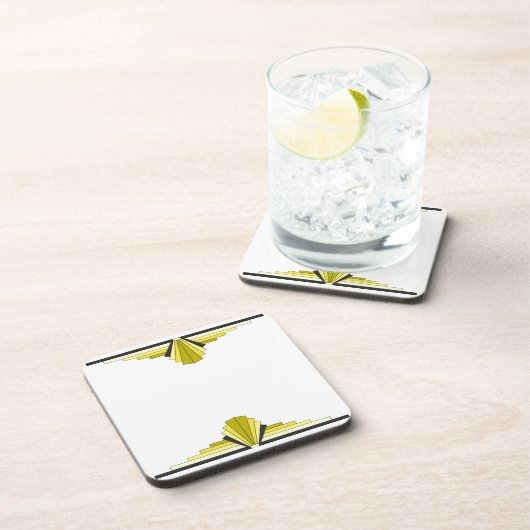 Art Deco Pattern in Geel & Zwart Bier Onderzetter (Rechterzijde)