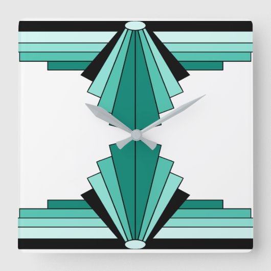 Art Deco Pattern in Greens en Black Vierkante Klok (Voorkant)