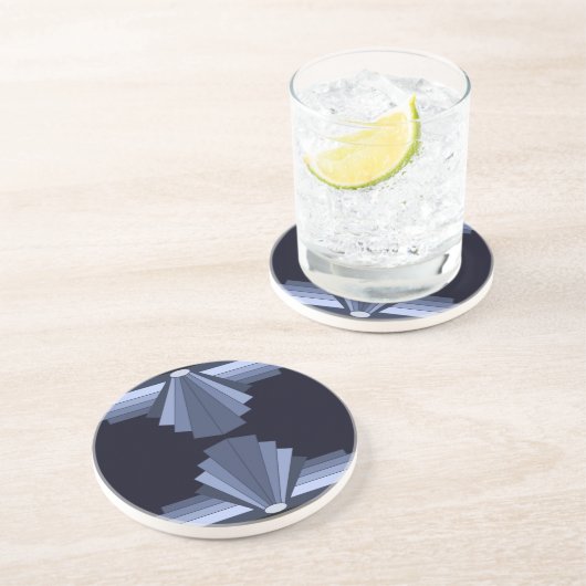 Art Deco Pattern in Grey-Blues Zandsteen Onderzetter (Zijkant)