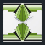 Art Deco Pattern in Groenen en zwart Vierkante Klok<br><div class="desc">Dit patroon is gebaseerd op klassieke kunstdecovormen,  ontspannen in groenen en zwart</div>