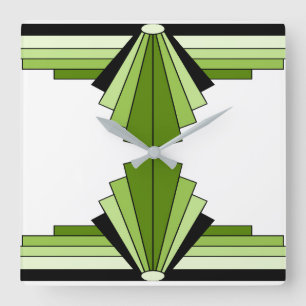 Art Deco Pattern in Groenen en zwart Vierkante Klok