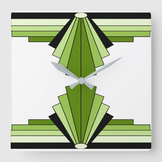 Art Deco Pattern in Groenen en zwart Vierkante Klok (Voorkant)