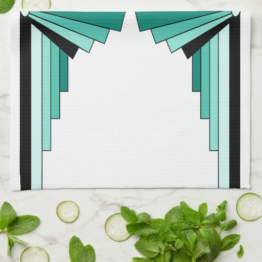 Art Deco Pattern in Groenen Theedoek (Gevouwen)