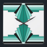 Art Deco Pattern in Groenen Vierkante Klok<br><div class="desc">Dit patroon is gebaseerd op klassieke kunstdecovormen.</div>