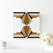 Art Deco Pattern in Oranje en Tan Vierkante Klok (Huis)