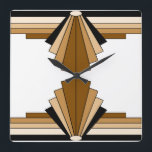 Art Deco Pattern in Oranje en Tan Vierkante Klok<br><div class="desc">Dit patroon is gebaseerd op klassieke kunstdecovormen.</div>