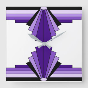 Art Deco Pattern in Purples and Black Vierkante Klok