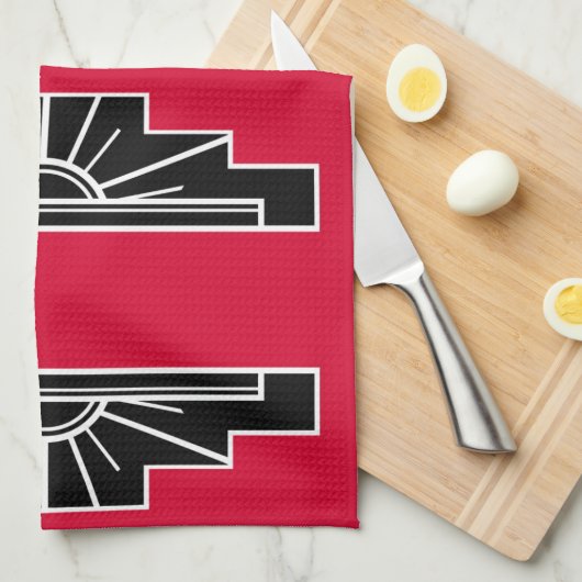 Art Deco Pattern in Red Tea Towel Theedoek (Quarter Fold)