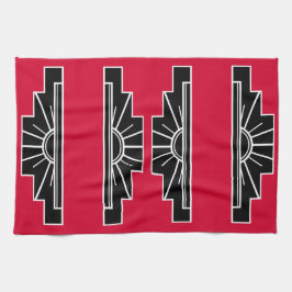Art Deco Pattern in Red Tea Towel Theedoek